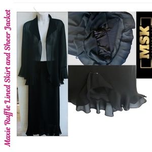 MSK Black Sheer Ruffled Pull on Lined Maxi Skirt & Jacket